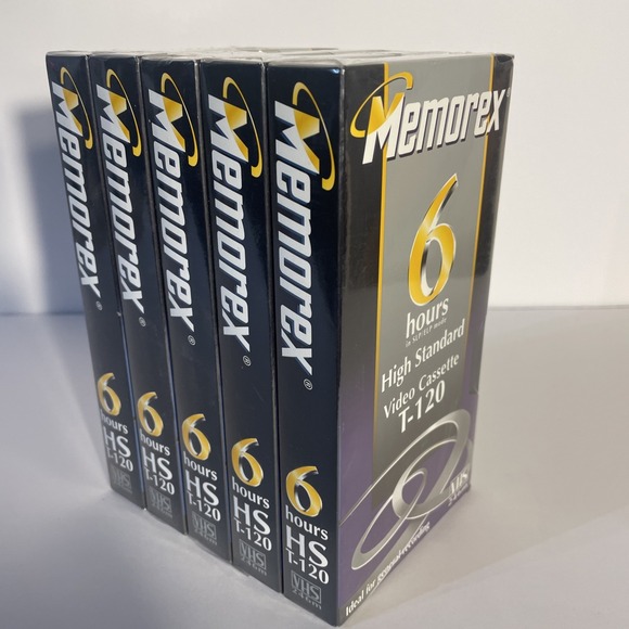 5 Pack Memorex T-120 HS‎ Blank VHS Tapes 6 Hours Video Cassettes Sealed NEW - Picture 1 of 5